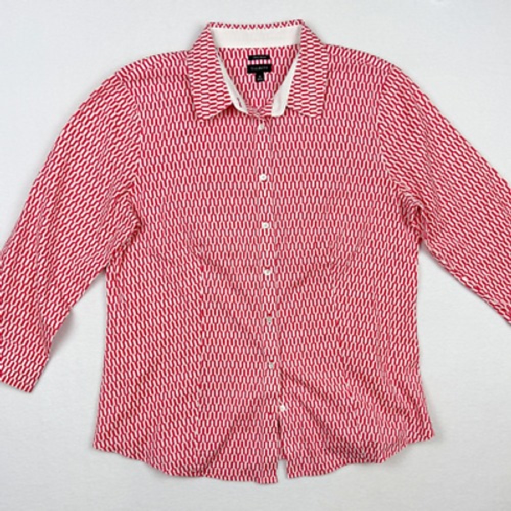 Talbots Wrinkle Resistant Button Up Shirt Size 10‎ Womens Geometric Print Career